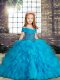 Baby Blue Straps Neckline Beading and Ruffles Kids Pageant Dress Sleeveless Lace Up
