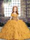Cute Gold Sleeveless Beading Floor Length Pageant Gowns For Girls