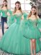 Turquoise Sleeveless Floor Length Beading Lace Up Quince Ball Gowns