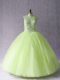 Colorful Ball Gowns 15th Birthday Dress Yellow Green Scoop Tulle Sleeveless Floor Length Lace Up