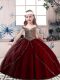 Ball Gowns Girls Pageant Dresses Wine Red Spaghetti Straps Tulle Sleeveless Floor Length Lace Up