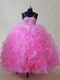 Amazing Rose Pink Spaghetti Straps Lace Up Beading and Ruffles Little Girls Pageant Dress Wholesale Sleeveless