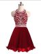 Traditional Wine Red Sleeveless Beading Mini Length Prom Evening Gown