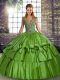Pretty Green Ball Gowns Straps Sleeveless Taffeta Floor Length Lace Up Beading and Ruffled Layers Quinceanera Dresses