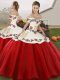 Embroidery Sweet 16 Dresses White And Red Lace Up Sleeveless Floor Length