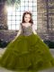 Olive Green Lace Up Pageant Dresses Beading and Ruffles Sleeveless Floor Length