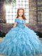 Dazzling Sleeveless Floor Length Beading and Ruffles Lace Up Little Girls Pageant Gowns with Blue