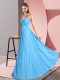 Custom Fit Sweetheart Sleeveless Prom Party Dress Floor Length Ruching Aqua Blue Chiffon