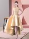 Satin Scoop Sleeveless Zipper Lace Bridesmaid Dress in Gold