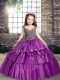 Hot Sale Purple Lace Up Straps Beading Little Girls Pageant Dress Wholesale Taffeta Sleeveless