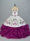 Fuchsia Lace Up Quinceanera Gown Embroidery and Ruffles Sleeveless Floor Length