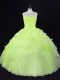 Free and Easy Yellow Green Ball Gowns Sweetheart Sleeveless Organza Floor Length Lace Up Ruffles and Hand Made Flower Quinceanera Gown