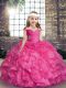 Sleeveless Floor Length Beading and Ruffles Lace Up Pageant Dresses with Hot Pink