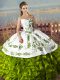 Enchanting Olive Green Sleeveless Floor Length Embroidery and Ruffles Lace Up Sweet 16 Quinceanera Dress