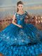 Teal Lace Up Quinceanera Gowns Embroidery and Ruffles Sleeveless Floor Length