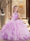 Sleeveless Tulle Floor Length Lace Up Little Girl Pageant Gowns in Lilac with Beading