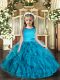 Dramatic Sleeveless Lace Up Floor Length Ruffles Child Pageant Dress