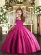 Fuchsia Ball Gowns Tulle Straps Sleeveless Beading Floor Length Lace Up Girls Pageant Dresses