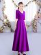 Ankle Length Zipper Bridesmaid Gown Eggplant Purple for Wedding Party with Ruching