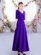 Purple Zipper Wedding Party Dress Ruching Half Sleeves Ankle Length