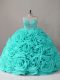Enchanting Aqua Blue Ball Gowns Beading Sweet 16 Dress Lace Up Fabric With Rolling Flowers Sleeveless