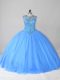 Blue Tulle Lace Up Sweet 16 Dress Sleeveless Floor Length Beading