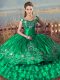 Dramatic Ball Gowns 15th Birthday Dress Green Off The Shoulder Organza Sleeveless Floor Length Lace Up