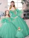 Sweetheart Long Sleeves Lace Up Quinceanera Dress Green Tulle