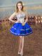 Satin Sweetheart Sleeveless Lace Up Embroidery Hoco Dress in Blue And White