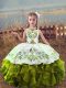Classical Scoop Sleeveless Lace Up High School Pageant Dress Olive Green Organza
