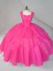 Hot Pink Organza Lace Up Straps Sleeveless Floor Length Quinceanera Gown Beading