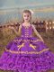 Eggplant Purple Lace Up Pageant Dress Wholesale Beading and Embroidery and Ruffled Layers Sleeveless Floor Length