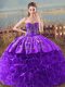 Glorious Purple Sleeveless Brush Train Embroidery and Ruffles Sweet 16 Quinceanera Dress