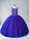Royal Blue Ball Gowns Beading Sweet 16 Dress Lace Up Tulle Sleeveless Floor Length