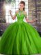 Halter Top Sleeveless Brush Train Lace Up Sweet 16 Dress Green Tulle