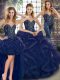 Sweetheart Sleeveless Quince Ball Gowns Floor Length Beading and Ruffles Navy Blue Tulle