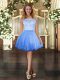 Blue Sleeveless Mini Length Lace Zipper Prom Gown