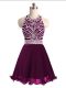 Purple Sleeveless Mini Length Beading Lace Up Prom Party Dress