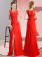 Column/Sheath Evening Dress Red Scoop Chiffon Sleeveless Floor Length Zipper
