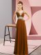 Brown Chiffon Lace Up V-neck Sleeveless Floor Length Going Out Dresses Beading