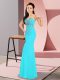 Floor Length Zipper Prom Party Dress Aqua Blue for Prom and Party with Beading