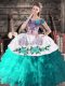 Turquoise Ball Gowns Off The Shoulder Sleeveless Organza Floor Length Lace Up Embroidery Sweet 16 Dress