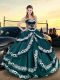 On Sale Peacock Green Sweetheart Lace Up Embroidery and Ruffled Layers Sweet 16 Dresses Sleeveless