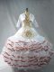 Extravagant White Sweetheart Neckline Embroidery and Ruffled Layers Quinceanera Dress Sleeveless Lace Up