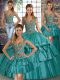 Custom Made Teal Sleeveless Taffeta Lace Up Quinceanera Gowns for Military Ball and Sweet 16 and Quinceanera