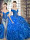 New Arrival Sleeveless Lace Up Floor Length Beading and Ruffles Quinceanera Dress