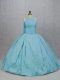 Blue Ball Gowns Embroidery Quince Ball Gowns Taffeta Sleeveless Floor Length
