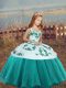 Sweet Teal Ball Gowns Straps Sleeveless Organza Floor Length Lace Up Embroidery Kids Formal Wear