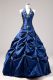 Modest Floor Length Royal Blue Quinceanera Dress Taffeta Sleeveless Appliques and Pick Ups