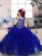 Elegant Floor Length Royal Blue Little Girls Pageant Dress Organza Sleeveless Beading and Ruffles